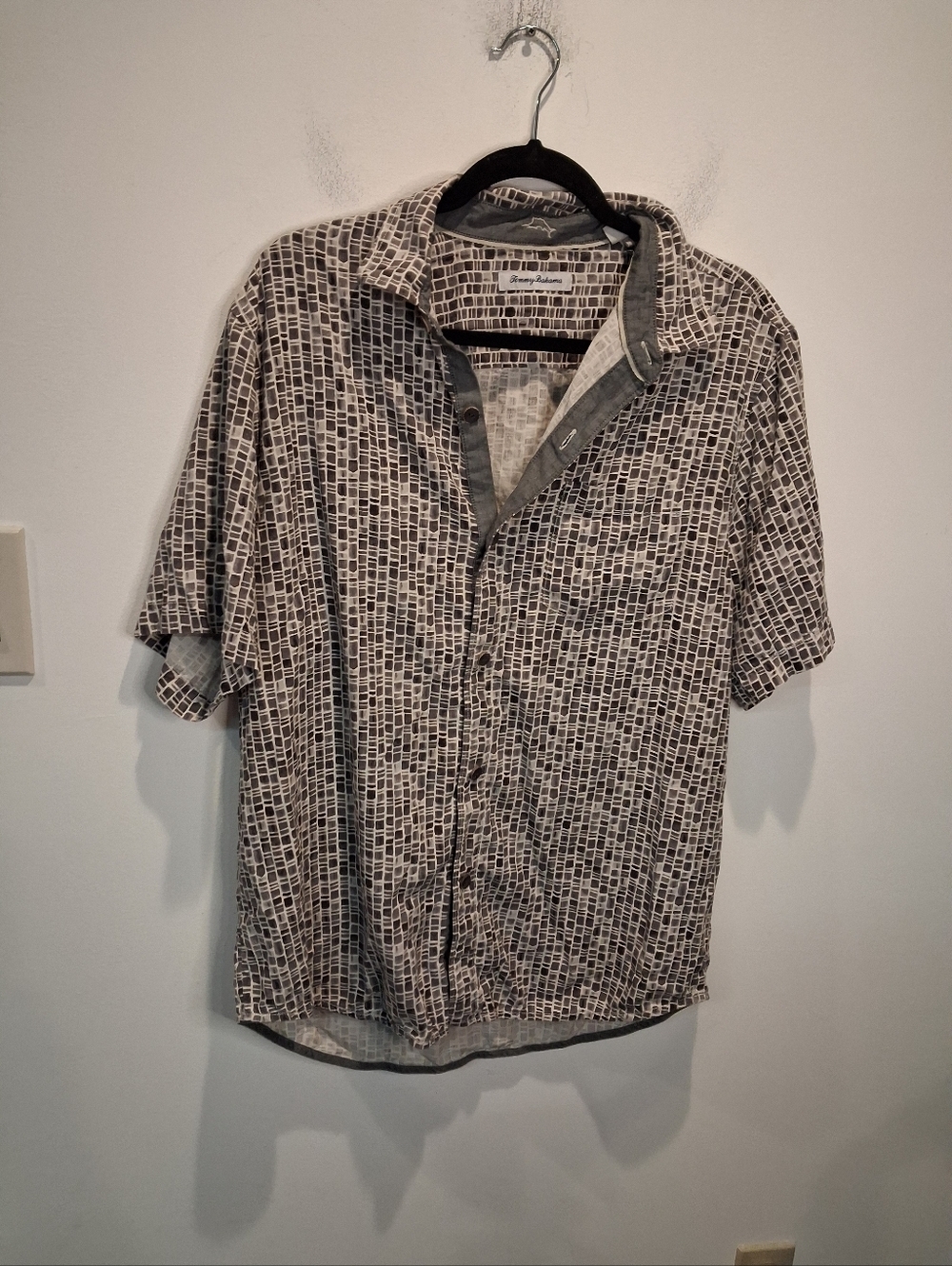 Tommy Bahama Mens Size L Silk Gray Print Shirr